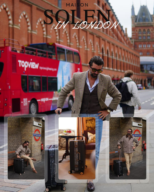 Magazine Maison Solen in London Homme chic à londres avec valise premium l'Unique